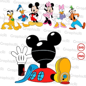 Tecknad klubbhus Svg Png, klubbhusfestdekor, klubbhusdekal Png, familjesemester Svg, familjefödelsedag Svg, clipart mus vänner Svg