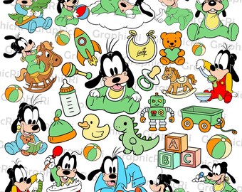 Pacchetto Baby Goofy Clipart Svg Png, Baby Mouse Migliori Amici Svg, Vacanza in Famiglia con Cani Svg, Compleanno in Famiglia Svg, Regno Magico, Sottotitoli e Taglio