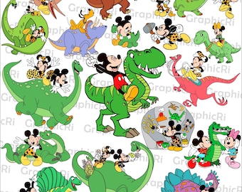 Pacchetto SVG e PNG di topo e dinosauro, SVG di topo e amici, SVG per vacanze in famiglia, PNG per compleanni in famiglia, Magliette con design di topo e Regno Magico