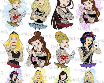 Pacchetto Punk Princess Svg Png, Goth Princess Svg, Bad Girls Club Badges Svg, Punk Rock Princess Svg, Tattoo Princess Svg Girl Trip Spooky Svg