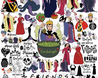 Pacchetto SVG PNG di Bad Girls Friends, SVG del Club delle Streghe Cattive, SVG "Chillin' Like A Villain", SVG "Villains Wicked", SVG "Bad Girls Birthday", SVG "Wicked Queen".