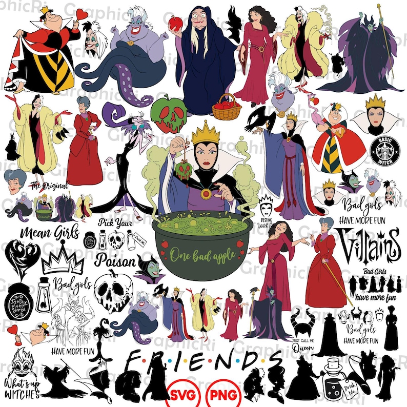 Bad Girls Friends Svg Png Bundle, Bad Witches Club Svg, Chillin' Like A Villain Svg, Villains Wicked Svg Bad Girls Birthday Svg Wicked Queen imagen 1