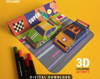 Coloriage à imprimer Circuit de course | Kit imprimable DIY | Projet pour les enfants | Coloriages 3D