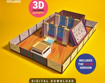 3D Tabernacle Paper Craft Template | Printable Coloring Bible Activity for Kids