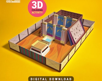 3D Tabernacle Paper Craft Template | Printable Coloring Bible Activity for Kids