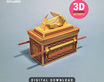 Modello 3D dell'Arca dell'Alleanza in carta / Kit da colorare fai-da-te stampabile, attività per la scuola domenicale / attività creativa per la lezione biblica