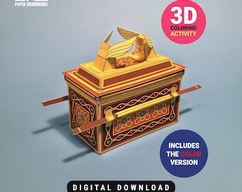3D Ark of the Covenant Paper Craft Template | Printable DIY Coloring Kit, Sunday School Activity | Bible Lesson Craft