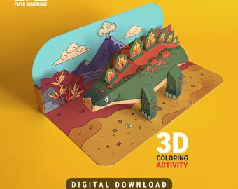 3D Coloring model | Stegosaurus Set | Paper Craft Printable Kit | Activity for Children