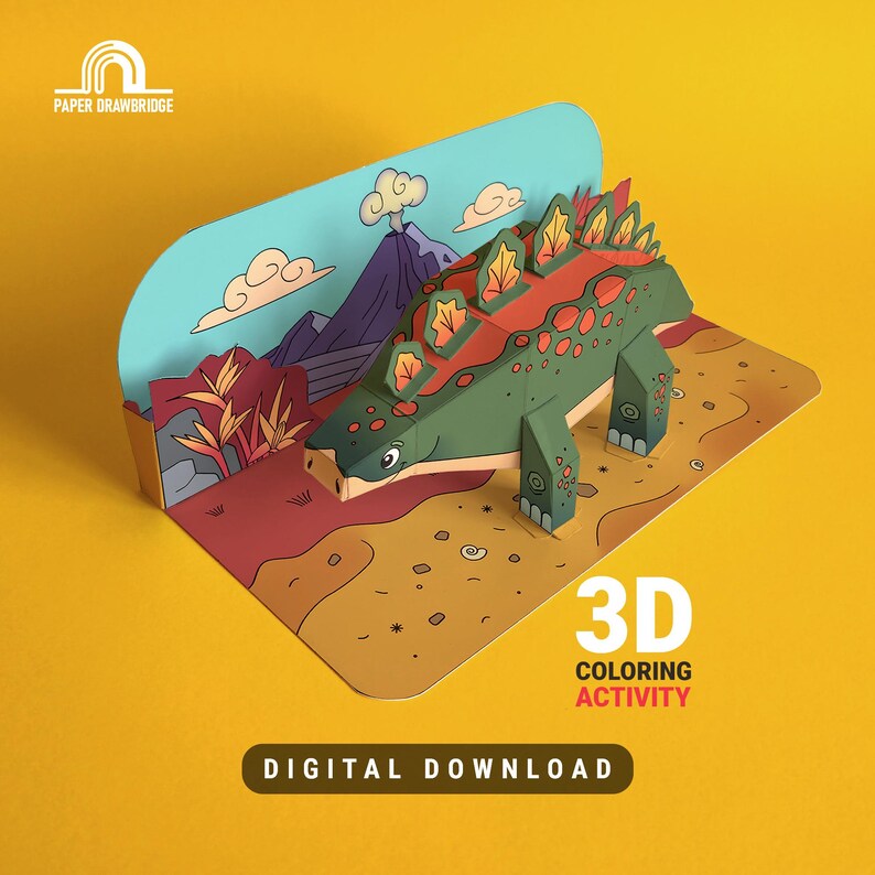3D Coloring Model | Stegosaurus Set | Paper Craft Printable Kit ...