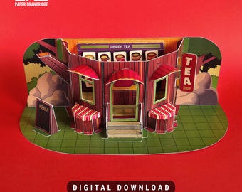 3D Tree Tea Shop | Cardboard Dollhouse Role Play | Children Pretend Play Diorama Template