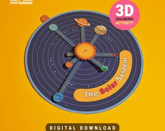 Modèle de création artisanale en papier 3D du système solaire | Modèle de planète à colorier à imprimer pour les enfants