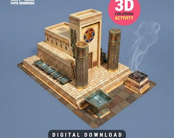 Modèle 3D de créations artisanales en papier pour le temple du roi Salomon | Diorama biblique à colorier imprimable pour enfants | École du dimanche, histoire ancienne, bricolage