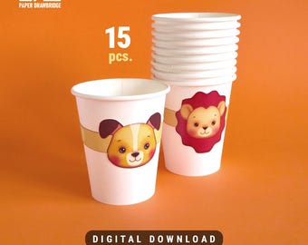 Étiquettes en papier pour coupes d'animaux | Breloques en verre | Étiquettes pour boissons | Fête d'enfants | Fête d'anniversaire pour enfants | Cadeaux sur le thème du zoo