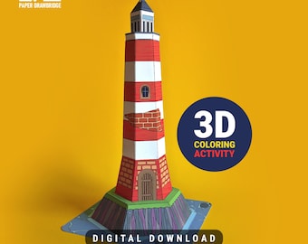 Coloriage phare 3D | Kit imprimable DIY (téléchargement numérique)