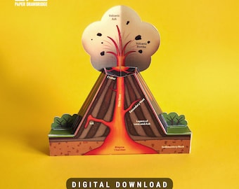 Modelo 3D de volcán / Proyecto científico divertido para niños / Actividad STEM imprimible para el aula / Manualidad de papel DIY