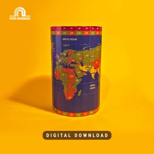 Mapa de zonas horarias del mundo en 3D (manualidades de papel) / Decoración geográfica educativa / Conversión de hora, longitud