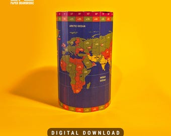 Carte des fuseaux horaires mondiaux en papier 3D | Décor éducatif de géographie | Conversion de temps, longitude