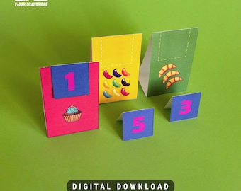 Jeu d'association de nombres imprimable | Thème Biscuits et bonbons |  Cartes-éclair pour le comptage et la reconnaissance des nombres pour les enfants d'âge préscolaire | Ressources pédagogiques