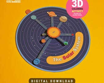 3D Solar System Paper Craft Template | Printable Coloring Planet Model for Kids