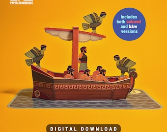 Odysseus & The Sirens 3D Papercraft Template | Greek Mythology Printable Diorama | Kids Coloring Craft Activity | The Odyssey Paper Toy