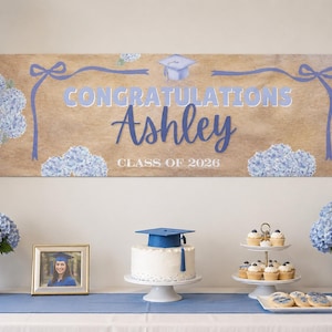 Personalized Graduation Banner Custom Text Photo Background Party Backdrop Floral Celebration Ceremony Wall Hanging Display Large Vinyl zdjęcie 1