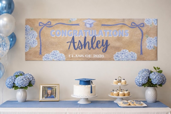 Personalized Graduation Banner Custom Text Photo Background Party Backdrop Floral Celebration Ceremony Wall Hanging Display Large Vinyl