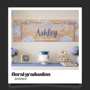 Personalized Graduation Banner Custom Text Photo Background Party Backdrop Floral Celebration Ceremony Wall Hanging Display Large Vinyl zdjęcie 2
