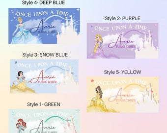 Princess Birthday Banner | Castle Party Backdrop | Custom Name Photo Prop | Girl Fairytale Celebration Sign Magical Decoration
