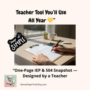 IEP 504 Snapshot Template, Special Education Teacher Data Tracker, SPED Caseload Planner, Fillable PDF, Teacher Binder Printable