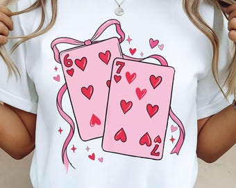 Pink Hearts Playing Cards PNG Romantic Love Design, Playing Cards Valentine 6 7 PNG, Preppy 67 Six Seven Valentines Png Coquette Funny Shirt