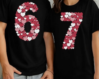 Funny Six Seven Valentine Couples Png, 67 Viral Internet Joke Digital Design, Preppy Hearts Shirt Design, Social Media Humor Png