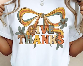 Give Thanks Retro Bow PNG SVG, Thanksgiving Fall Colors (Digital Download)