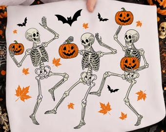 Dancing Skeletons Halloween SVG PNG, Retro Spooky Season Costume Design (Digital Download)