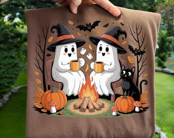 Retro Ghost Camping PNG, Spooky Season Sublimation, Fall Pumpkin Clipart (Digital Download)