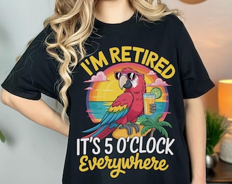 Funny Retired Parrot Sublimation Design, Tropical Sunset PNG SVG, It's 5 O'clock Somewhere, Beach Vibes Clipart, Retirement Gift