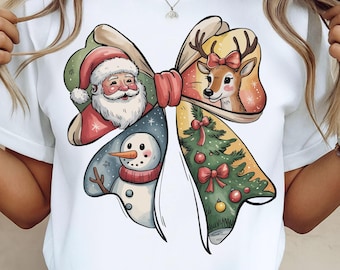 It's the most wonderful time of the year png, Santa Claus png, Vintage Christmas png, Christmas Coquette bow png, Reindeer snowman png