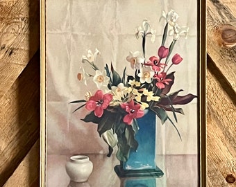 Vintage Floral Still Life Print, Framed