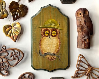 Vintage Wise Owl Painted Wooden Wall Art