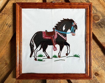 Vintage Horse Crewel Embroidery, Finished and Framed