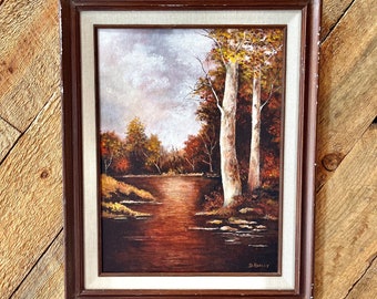 Vintage Original Oil Painting Fall Trees Landscape, Signed and Framed