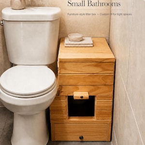 Custom litter box for Small spaces.  Toilet side