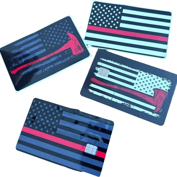 Thin Red Line Credit card stickers.  8pcs Firefighter debit card decal