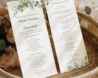 Greenery Wedding Program Template, Order of Service, Eucalyptus Wedding Program, Wedding Ceremony Template, Double-Sided, WP4