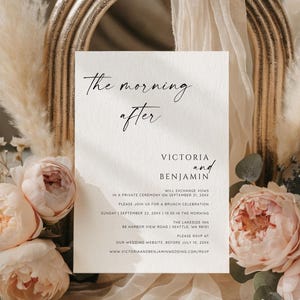 La mañana siguiente, posboda, invitaciones para el brunch de la mañana siguiente, invitación posboda, plantilla minimalista editable e imprimible de Canva, WI17