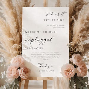 Kies een stoel, geen kant, losgekoppeld ceremoniebord, open zitplaatsensjabloon, welkomstbord bruiloft, intiem minimalistisch, direct downloaden, WD-WS7