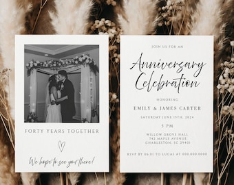 40th Anniversary Invitation Template, Anniversary Party Invitation, Editable Anniversary Invitation, Vow Renewal Invitation with Photo, AI3