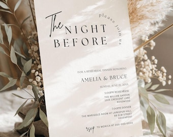 The Night Before Rehearsal Dinner Invitation, Modern Minimalist Rehearsal Dinner Invite, Instant Download Editable Template, TNB-I1