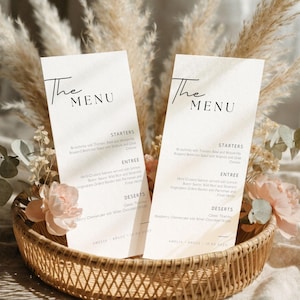 Nowoczesny szablon menu weselnego, cyfrowa karta menu weselnego, spersonalizowany szablon menu weselnego, cyfrowy szablon menu weselnego Canva M5-M