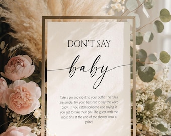 Do not Say Baby-spel, minimalistisch babyshower leuk spelbord afdrukbaar Genderneutraal Don't Say Baby wasknijperspel, babyshowerspel, GBS16
