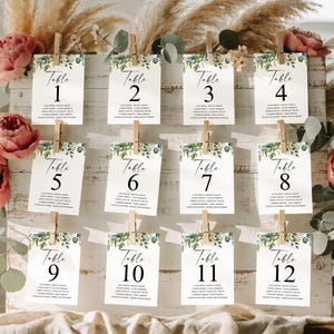 Eucalyptus Wedding Seating Chart Template, Modern Script Wedding Seating Chart, Greenery Wedding Table Numbers, Seating Plan, TN-M4